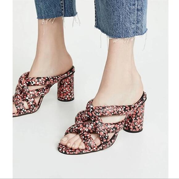 Rebecca Minkoff Size 9M Red Floral Amandine Strappy Sandals Heels Coastal Resort - Picture 1 of 13